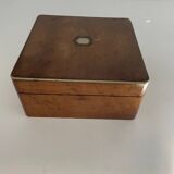 Old square wooden box, a bit of marquetry, padded, box.