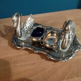 Set salt shaker Pepper boxes metal and swan glass dp 012336