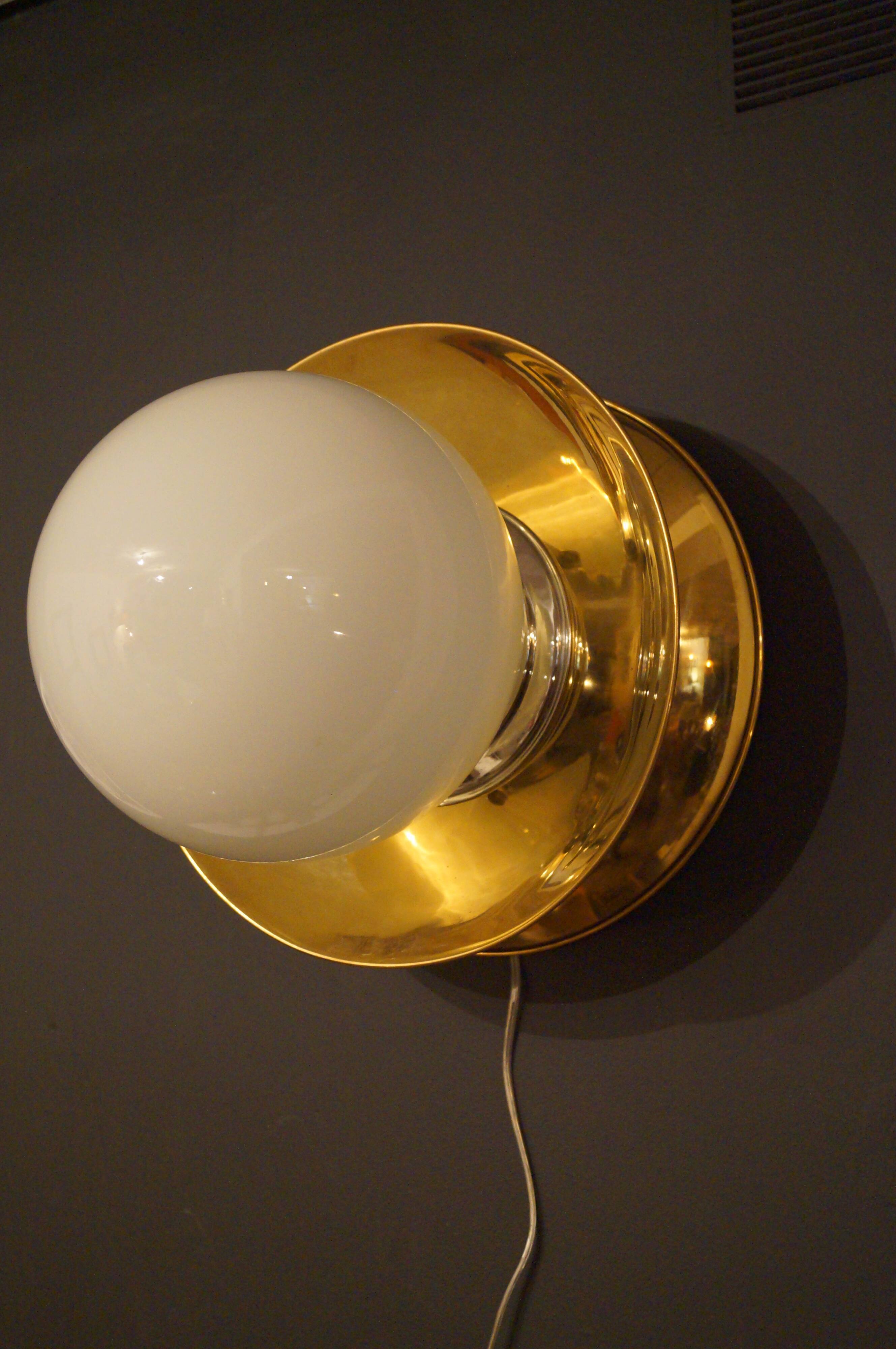 Brass and opaline wall lamp