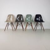 Eames Herman Miller DSW side chairs in light greige / elephant grey / seafoam green / black