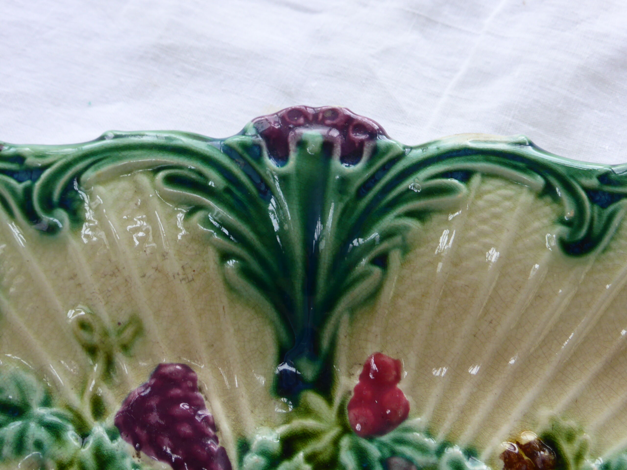 Fruit cut, dish in rectanguary shape, fruits and flowers, art deco