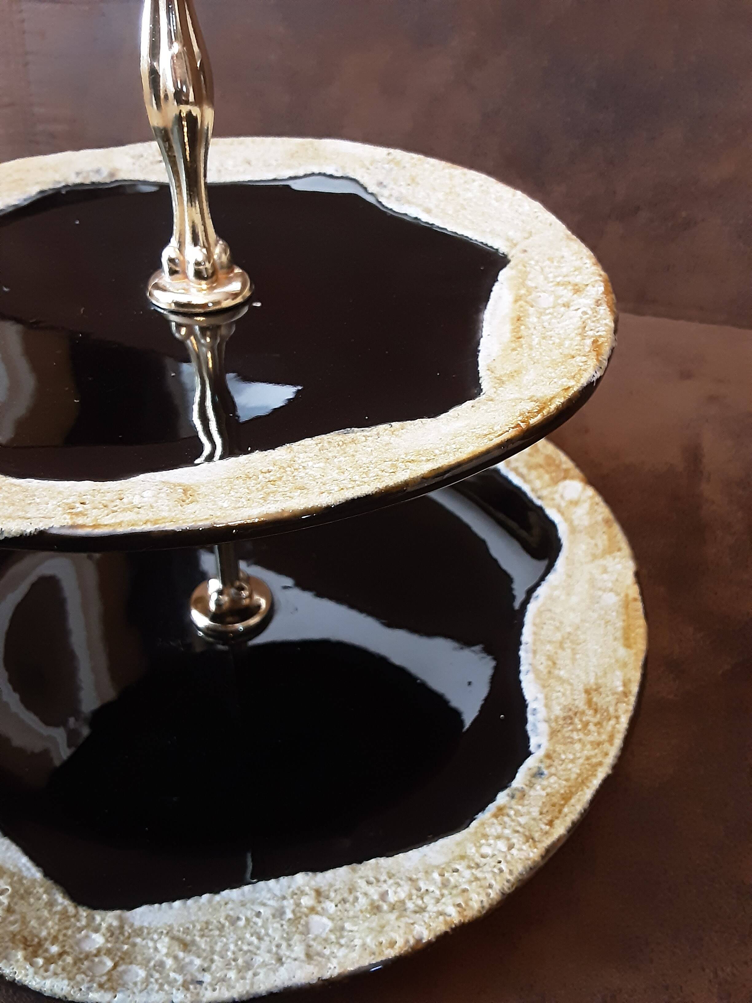 2-tier tray, handmade ceramic