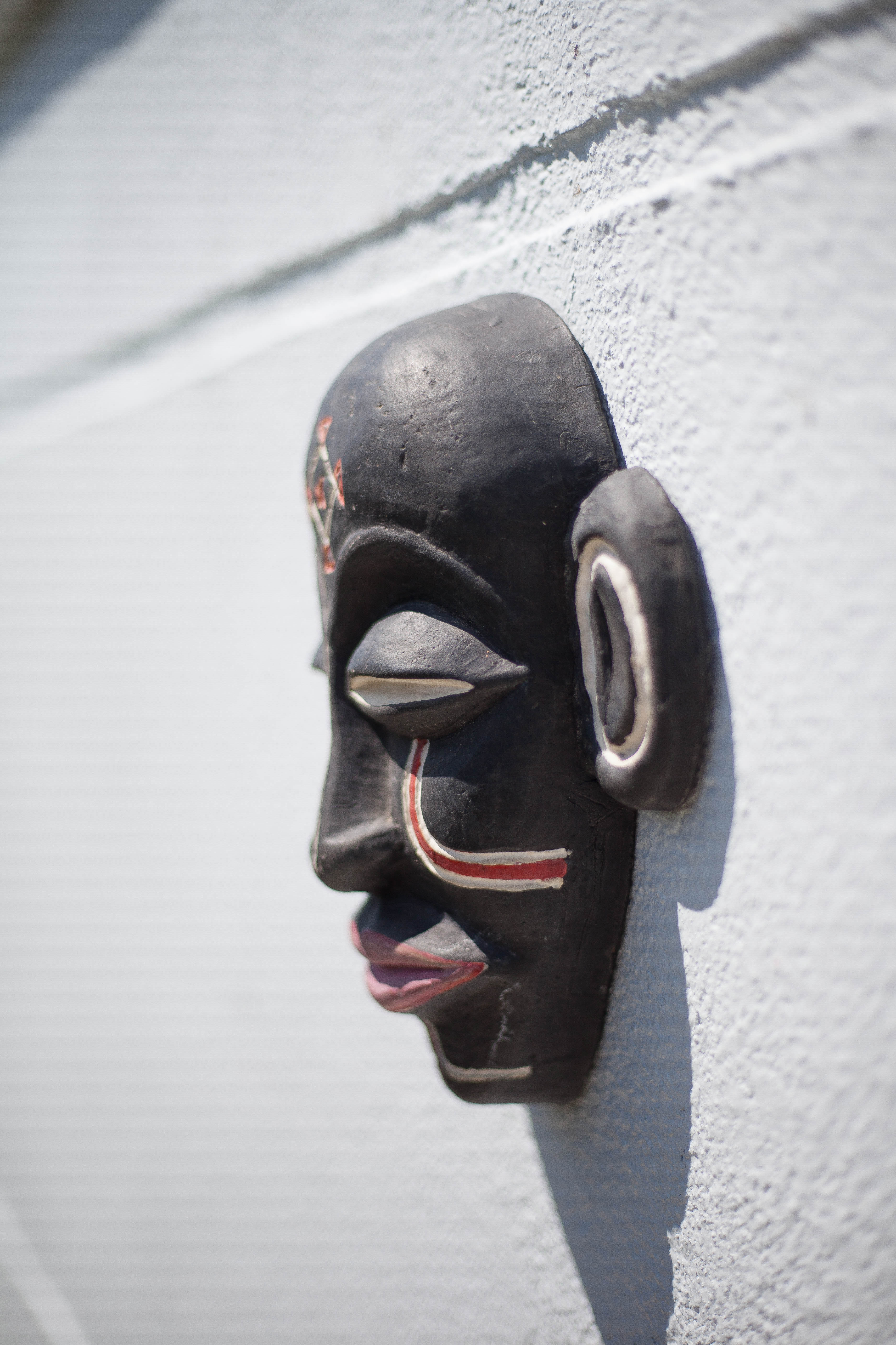 African ceramic mask Chokwe mwana pwo, pottery, wall decoration, signed mask, collection, 50's