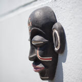 African ceramic mask Chokwe mwana pwo, pottery, wall decoration, signed mask, collection, 50's
