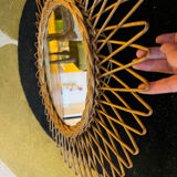 Round wicker mirror from the 1960s.