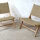 Pair of low armchairs in wood and woven rattan