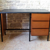 Desk 60s in metal wood and imitation leather
