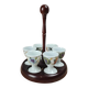 Set of 6 antique egg cups in porcelain from Paris + wooden stand