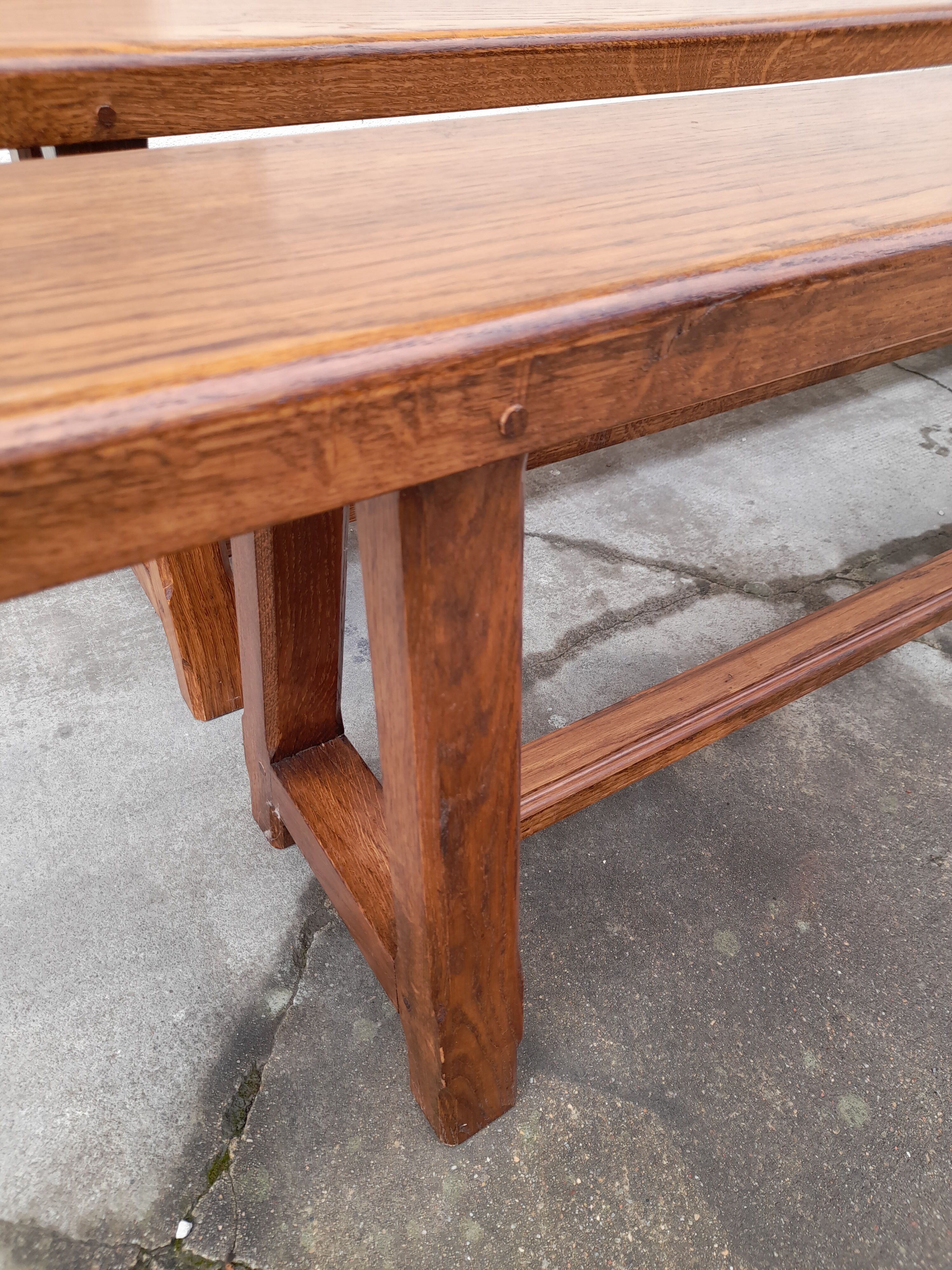 Pair of old oak farm benches -2m75