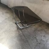 Bauhaus style coffee table in smoked glass and silver metal, Italy 1960s