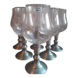 Set of 6 pewter glasses