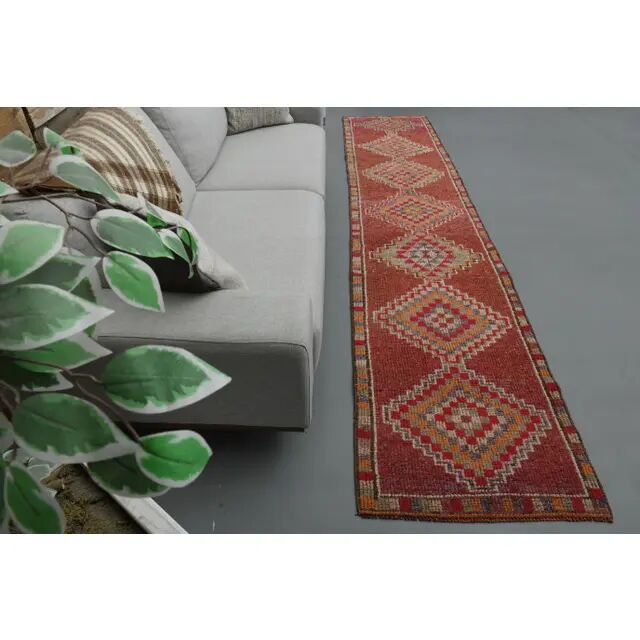 1970s Vintage Turkish Oushak Handmade  Orange Runner Rug 78x362