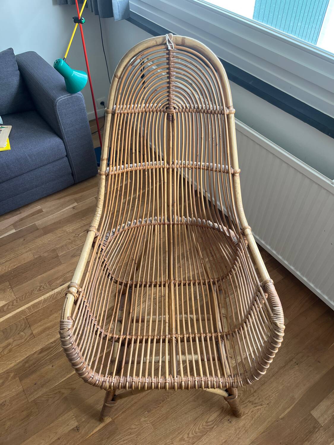 Fauteuil rotin vintage haut dossier années 70