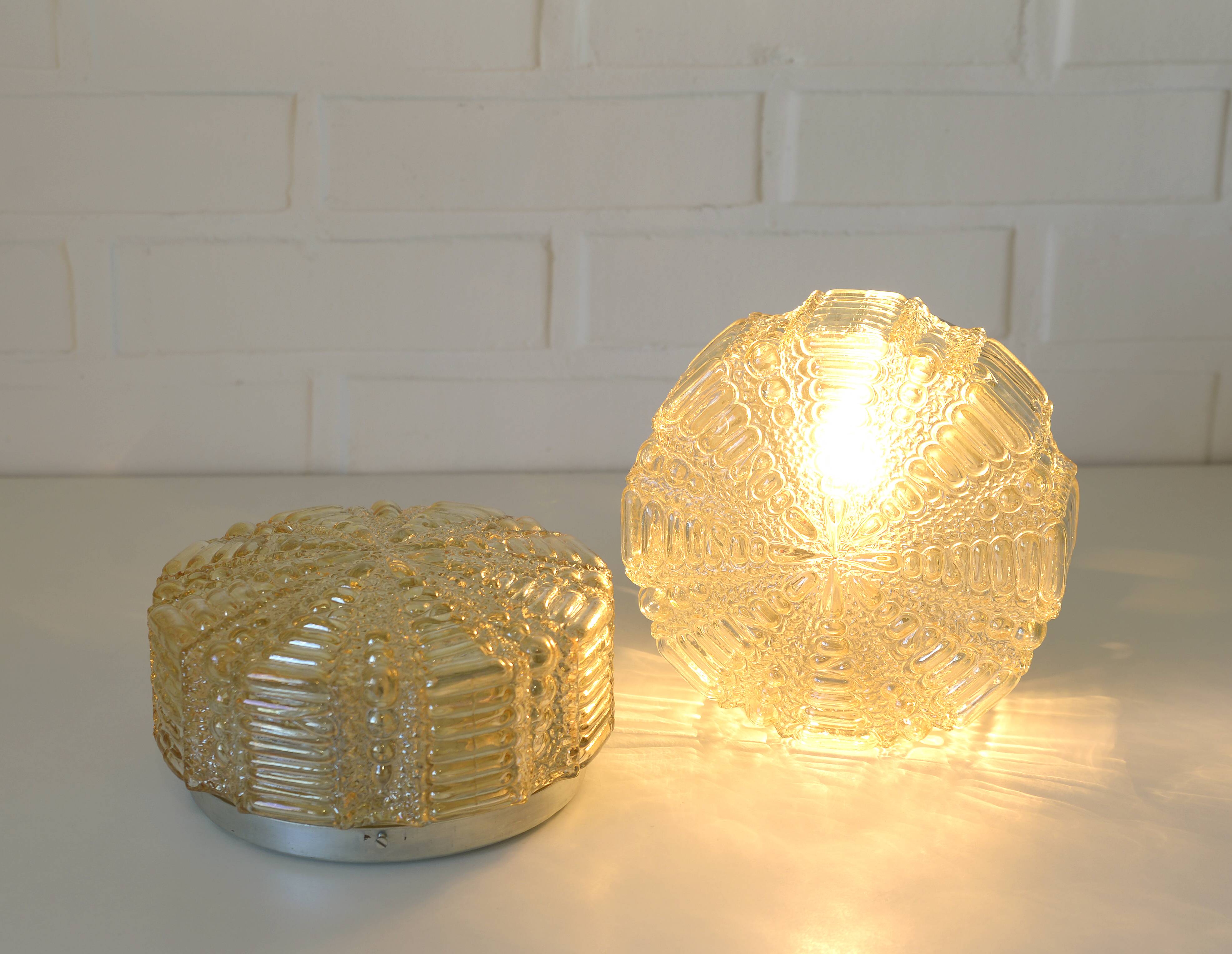 Pair of Wall Sconces / Vintage Ceiling Light / Flush Mount Fixtures 1970's