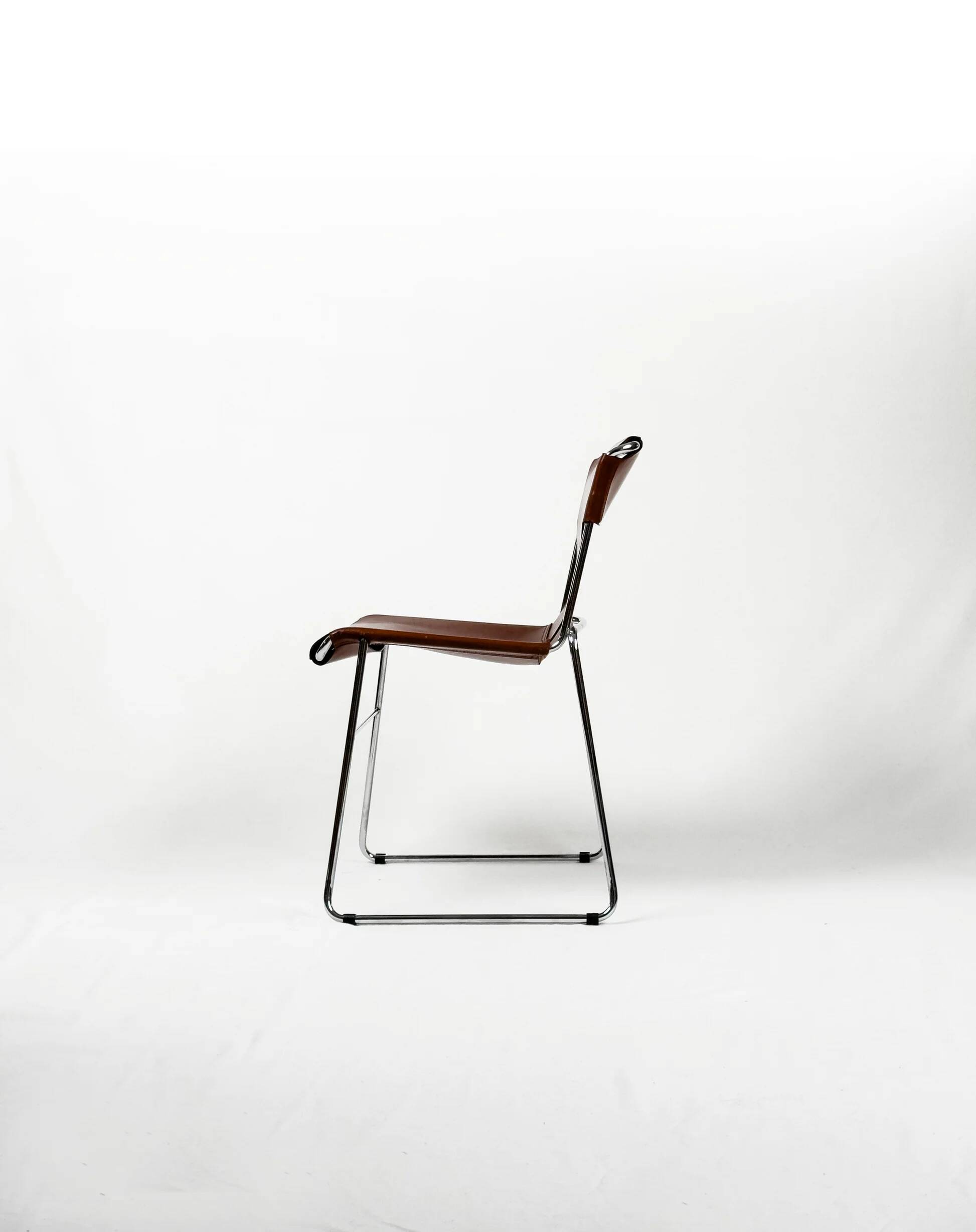 Set of 4 vintage Italian chrome & leather chairs 1970s