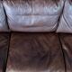 Stouby brown leather & cherry wood 3 seat sofa 1970s
