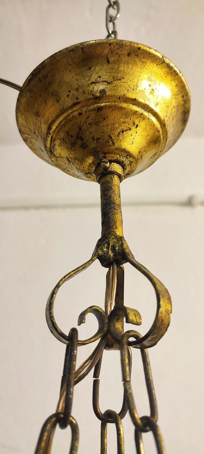 Ceiling lamp wrought iron and glass Spain, 1970s