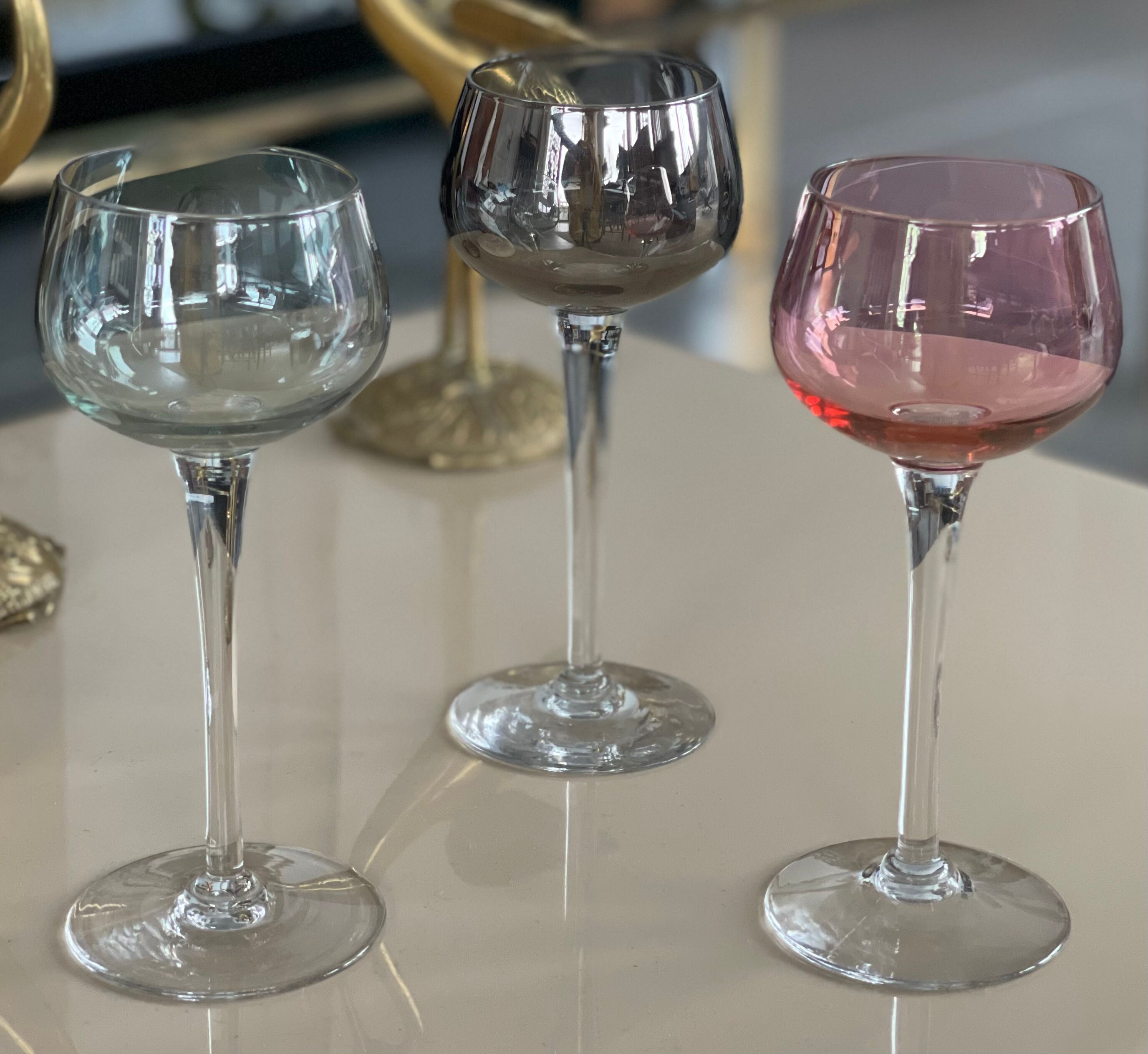 7 vintage iridescent foot glasses