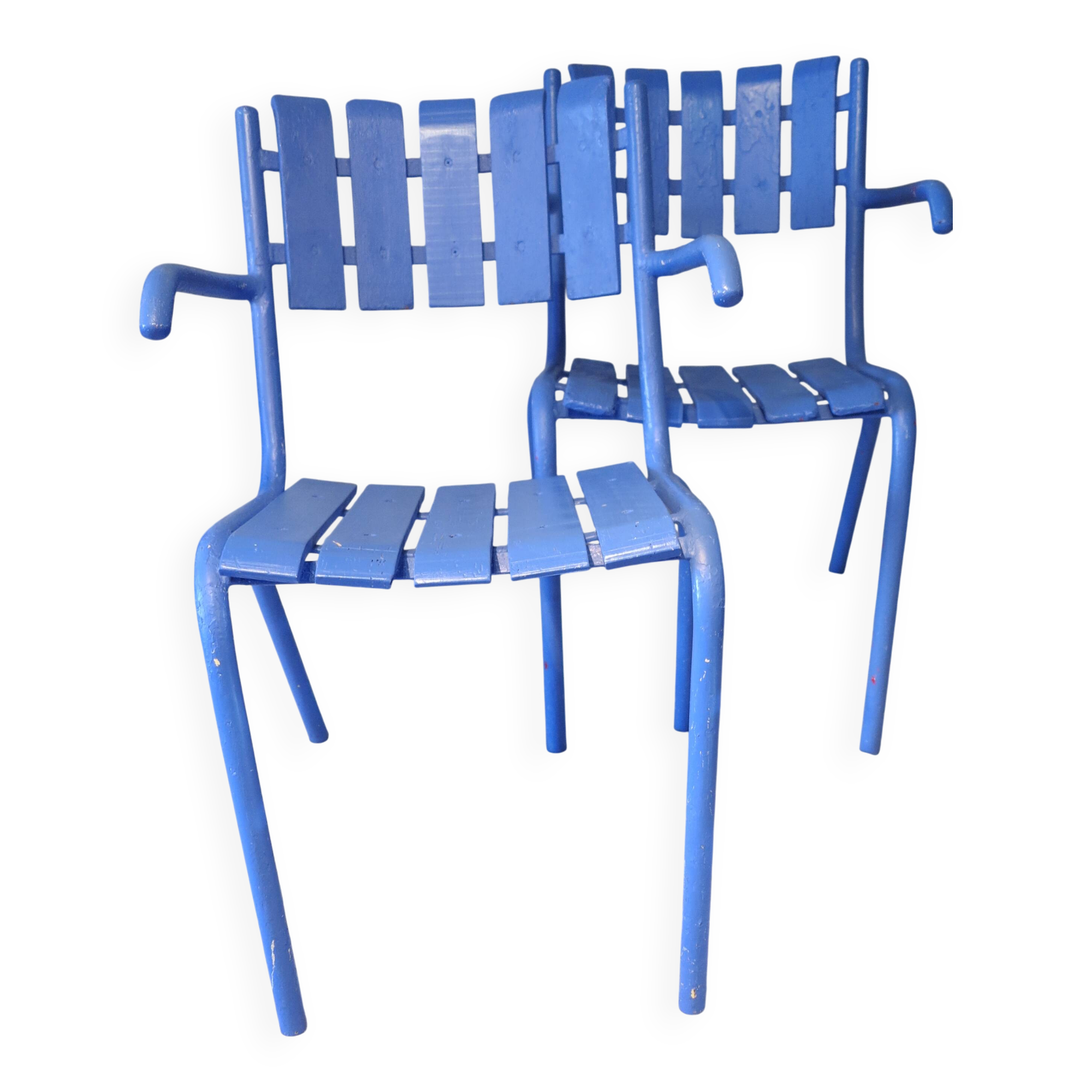 Pair of ultramarine blue garden or patio armchairs