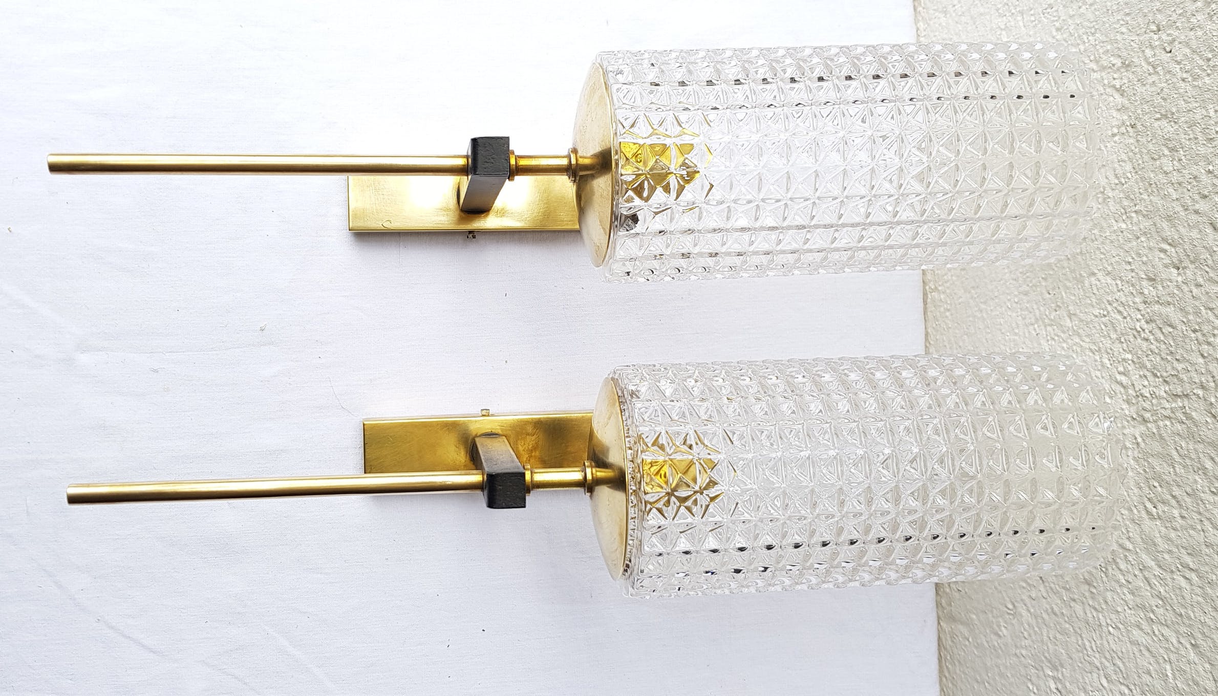 Pair of brass metal and glass sconces 1960