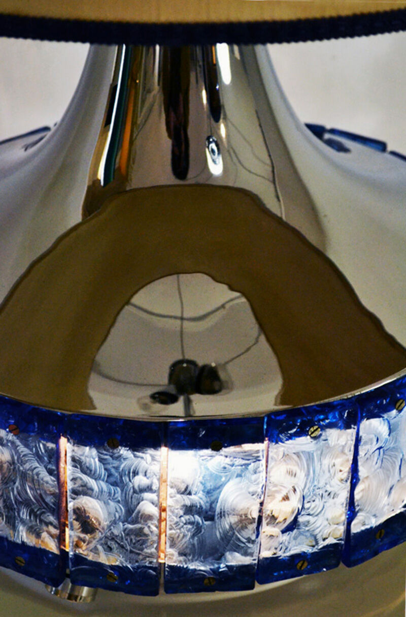 Large Italian Table Lamp with Hammered Glasses, 1970s