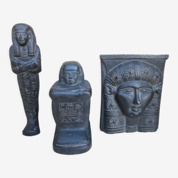 Set of 3 black egyptian figurines in alabaster