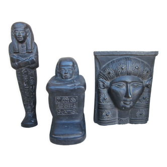 Set of 3 black egyptian figurines in alabaster