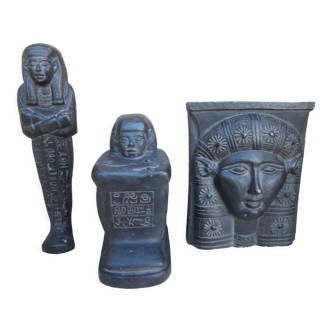 Lot de 3 figurines égyptiennes de couleur noire en albâtre