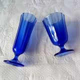 8 vintage aperitif glasses in cobalt blue coloured glass from Portugal.