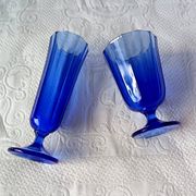 8 vintage aperitif glasses in cobalt blue coloured glass from Portugal.
