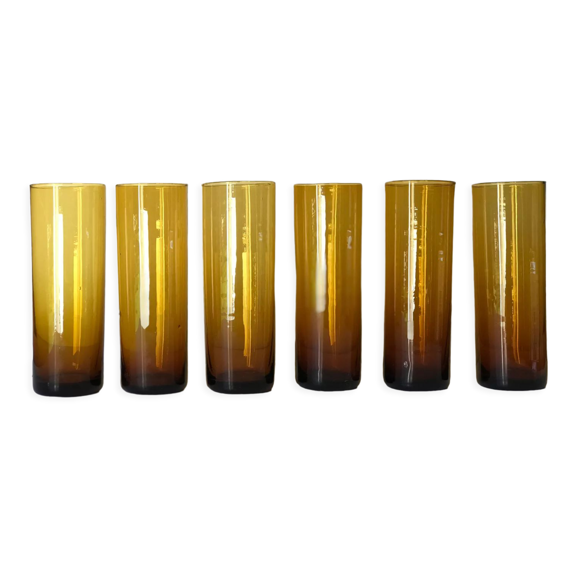 6 glasses amber tubes blown 1970s