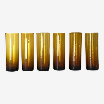 6 glasses amber tubes blown 1970s