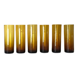 6 glasses amber tubes blown 1970s