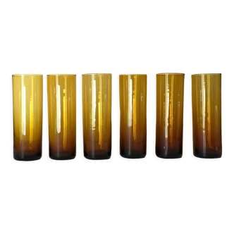 6 glasses amber tubes blown 1970s