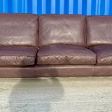 Danish brown leather three seater sofa