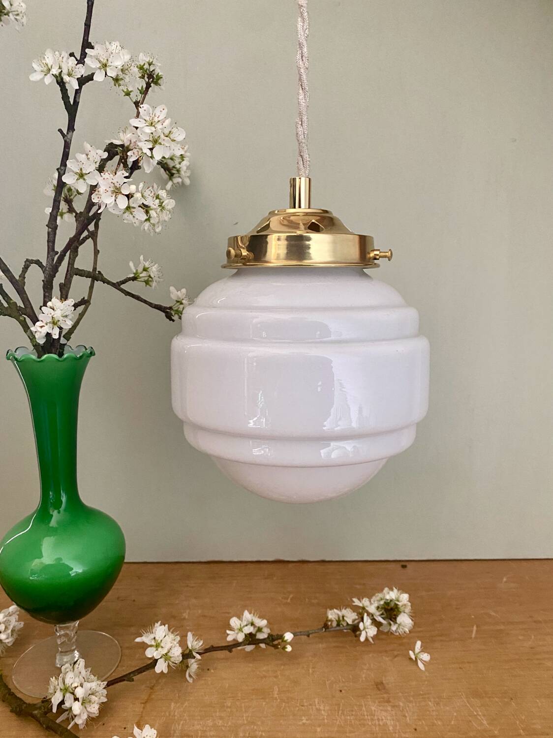 Vintage globe pendant light in white opaline