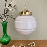 Vintage globe pendant light in white opaline