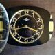 Vintage formica clock rectangular silent wall clock "Lora black yellow"