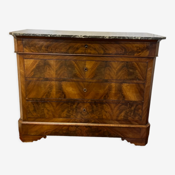 Chest of drawers Louis Philippe in mahogany veneer, marble top st Anne nineteenth century