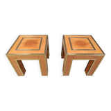 Pair of brass and burl wood side tables, 1980s