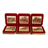 Suite of 6 Cork Clover Leaf Coasters Decor Hunting Scenes