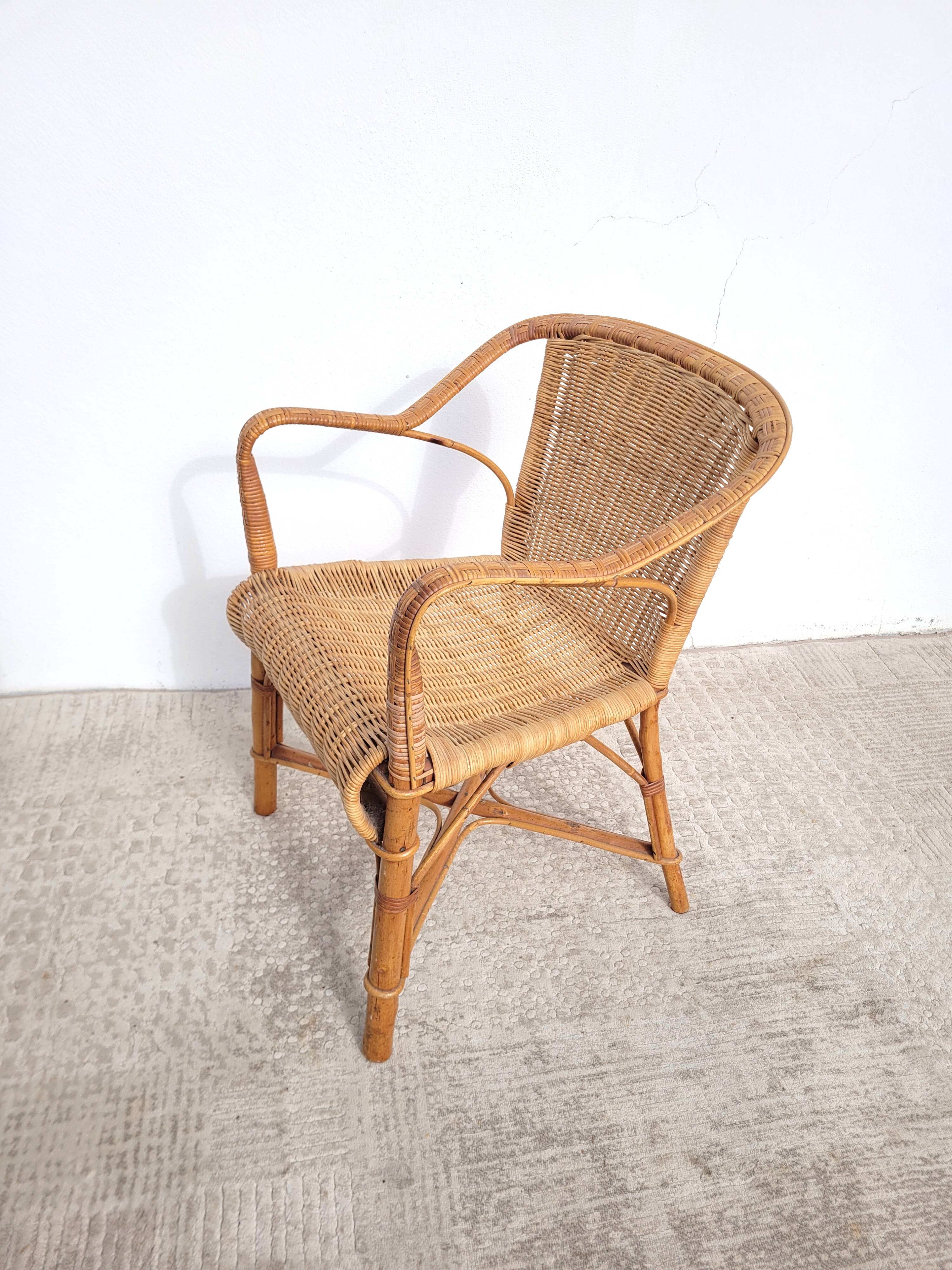 Fauteuil en rotin adulte vers 1960 osier