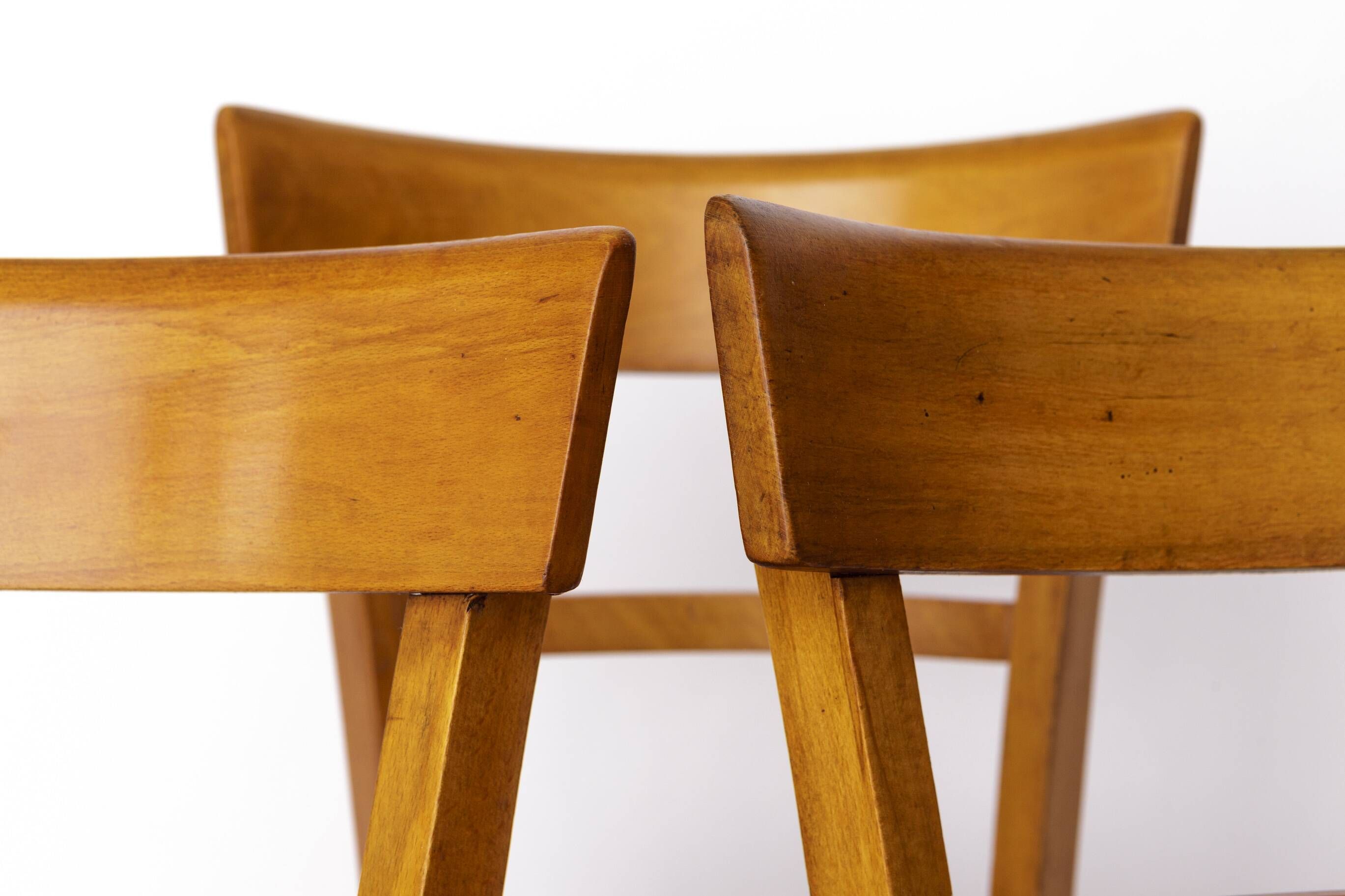 Set of 3 Vintage Frankfurter Chairs, 1970s Mid-Century Beech Dining Chairs,