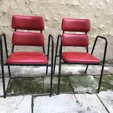 Pair of armchairs in red skai 1950 vintage design 50s 70