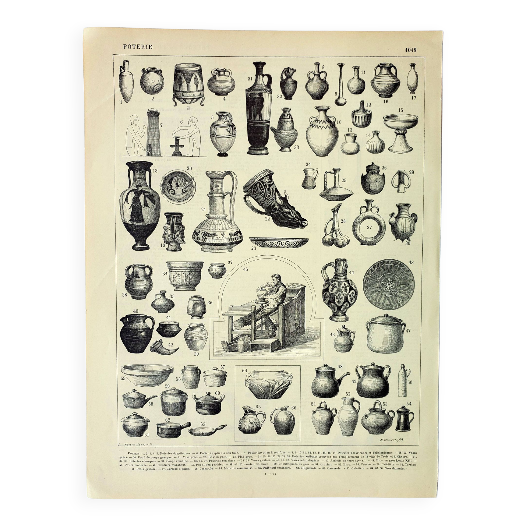 Gravure ancienne 1898, Poterie ancienne, vase, céramique • Lithographie originale et vintage