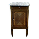 Nightstand in marquetry and white marble from the early 20th century.