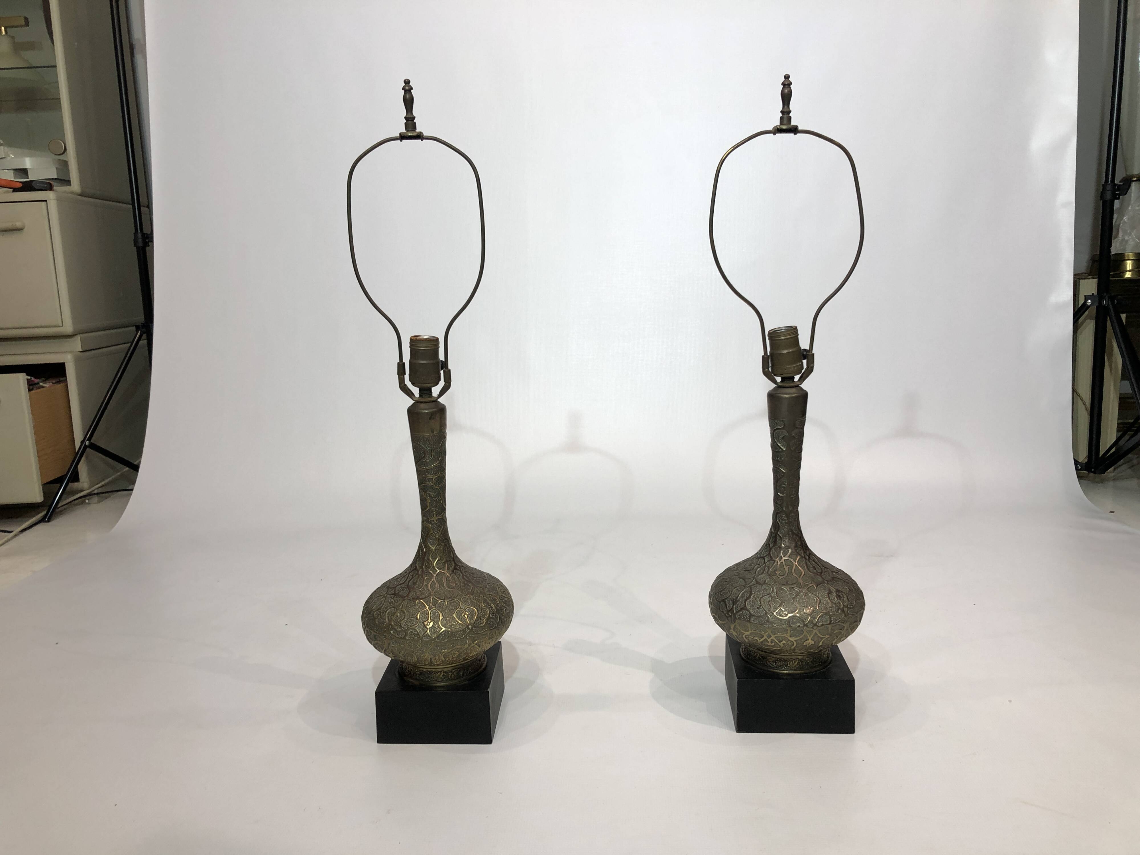 Pair Of Brass Oriental Style Table Lamps Mid Century 1960s Hollywood
