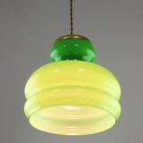 Big Green Mid-century Italian Brass and Glass Pendant Lamp