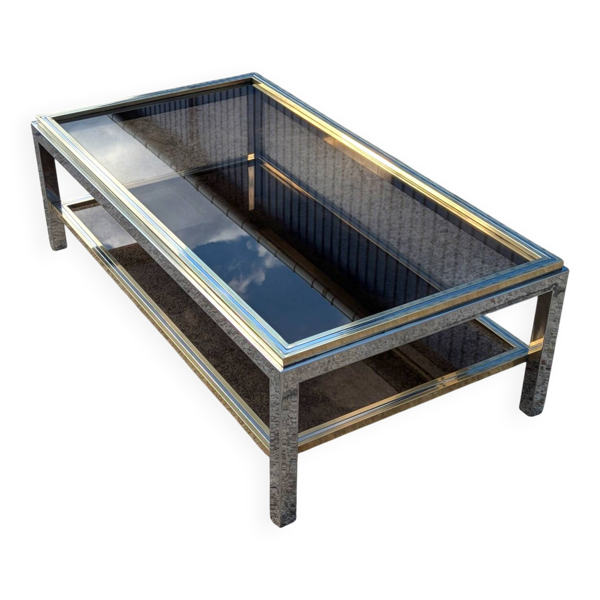 Table basse Design en chrome et laiton, dans le goût Willy Rizzo