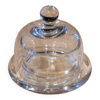Transparent glass butter dish with dome